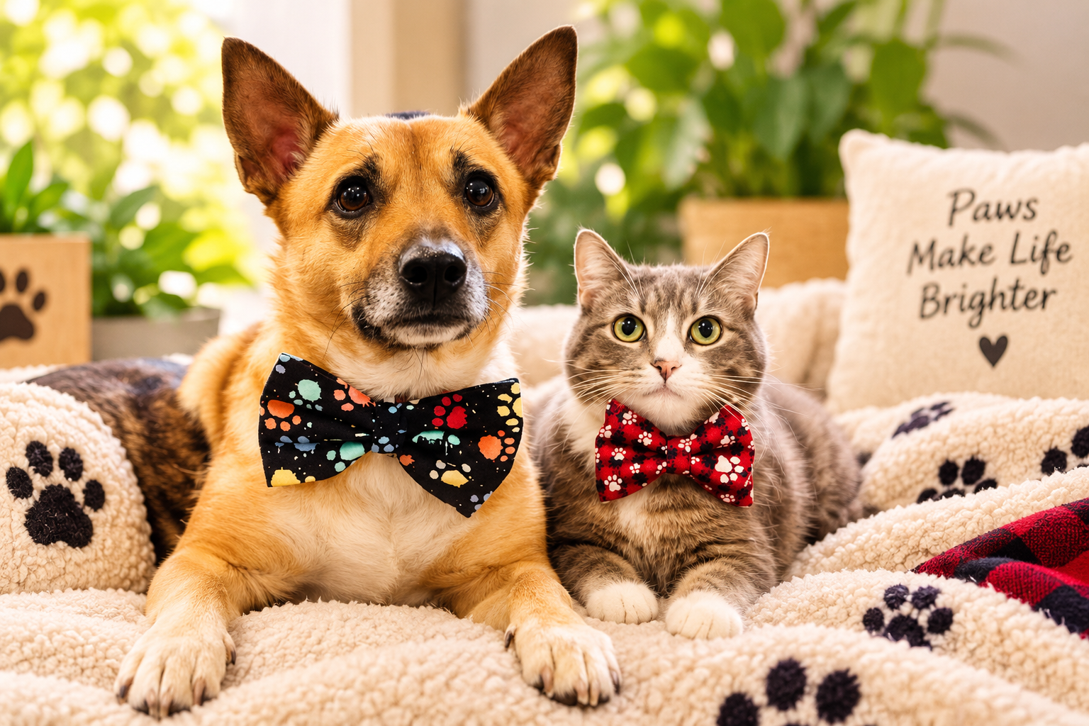 Dog and cat wearing Bow-Bow Ties pet accessories